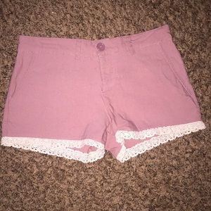 mauve lace trim shorts